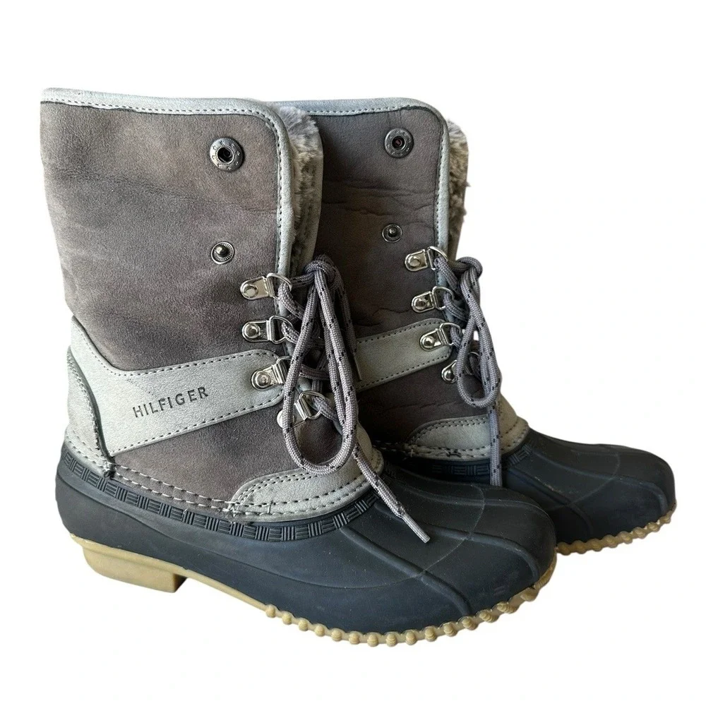 Tommy Hilfiger Rusteen Gray Duck Boot US Sz‎ 5 Faux Shearling Lined Grey EUC
